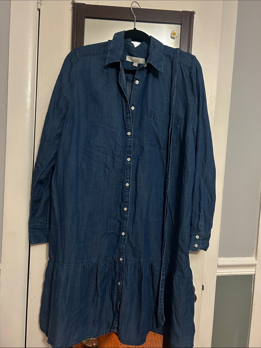 LOFT Dark Blue Long-Sleeve Button-Up Dress